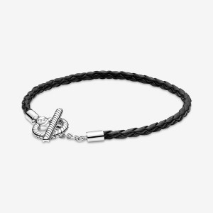 Pandora Moments Braided Leder T-bar Charm Holders Silber | 1702693-MN