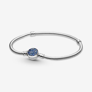 Pandora Moments Sparkling Blue Disc Clasp Snake Charm Holders Silber | 7812453-QZ