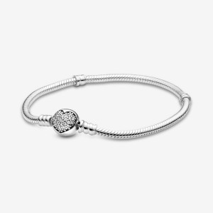 Pandora Moments Sparkling Heart Clasp Snake Charm Holders Silber | 8462709-HO