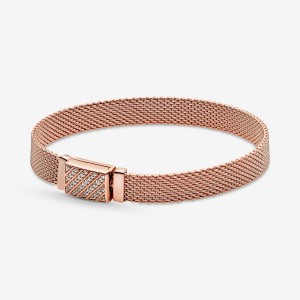 Pandora Reflexions Long Clasp Pavé Charm Holders Rosa Gold | 3178465-SI