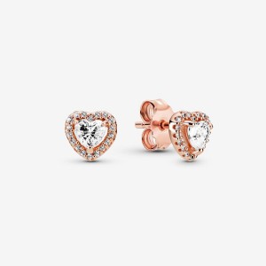 Pandora Sparkling Elevated Hearts Ohrstecker Rosa Gold | 6327458-NO