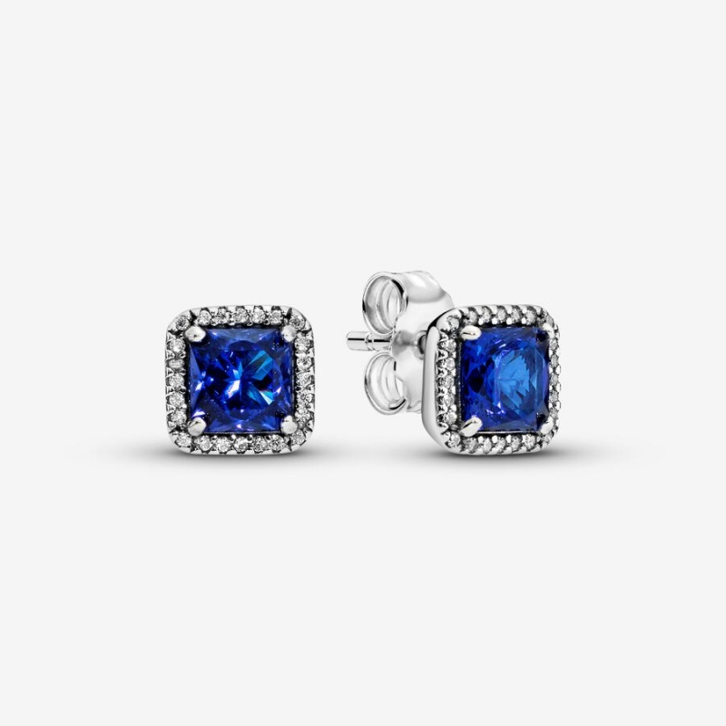 Pandora Blue Square Sparkle Halos Ohrstecker Silber | 8536019-WZ
