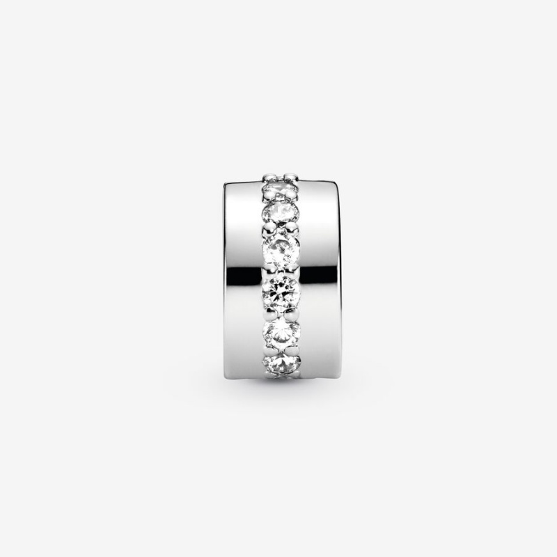 Pandora Clear Sparkling Row Clip Klammern Silber | 2415360-WJ