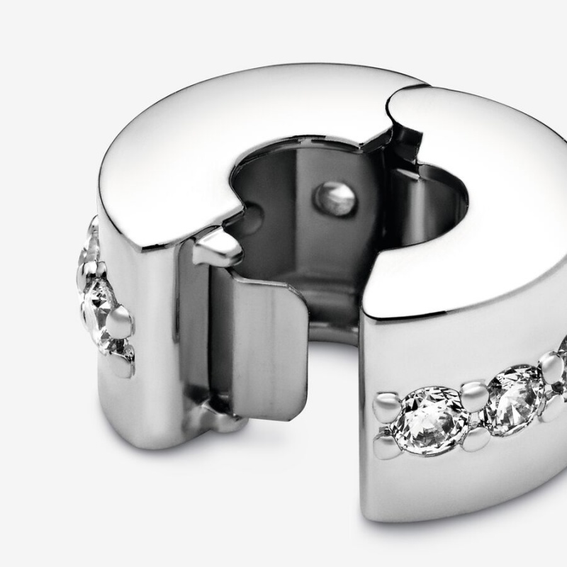 Pandora Clear Sparkling Row Clip Klammern Silber | 2415360-WJ