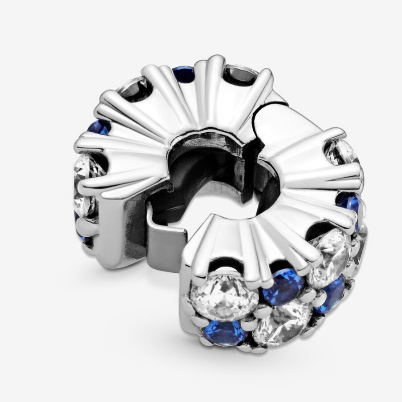Pandora Clear & Blue Sparkling Clip Klammern Silber | 8602314-ZY