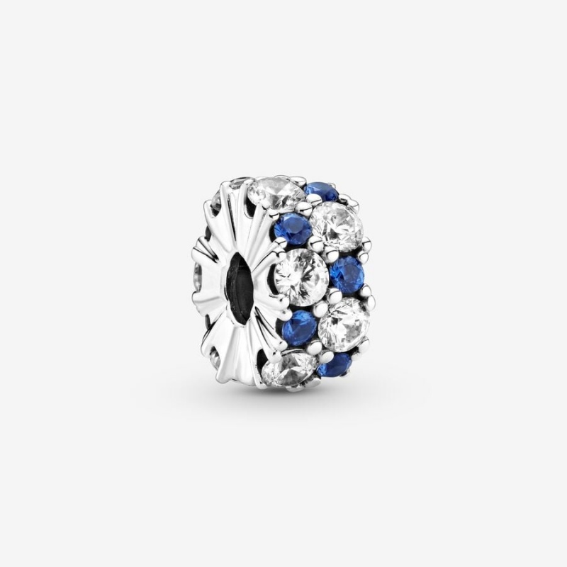 Pandora Clear & Blue Sparkling Clip Klammern Silber | 8602314-ZY
