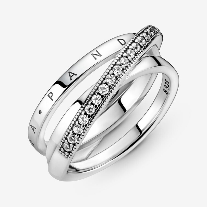 Pandora Crossover Pavé Triple Band Silber | EAL-538427