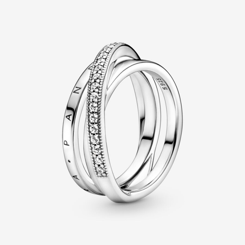Pandora Crossover Pavé Triple Band Silber | EAL-538427