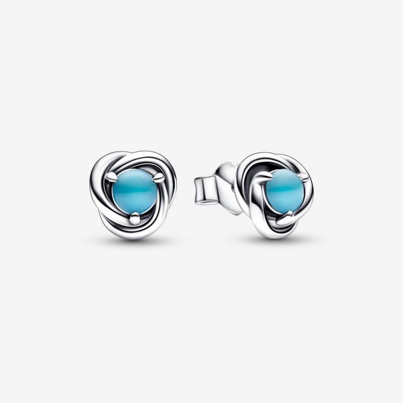 Pandora December Turquoise Blue Eternity Circles Ohrstecker Silber | 0829174-IN