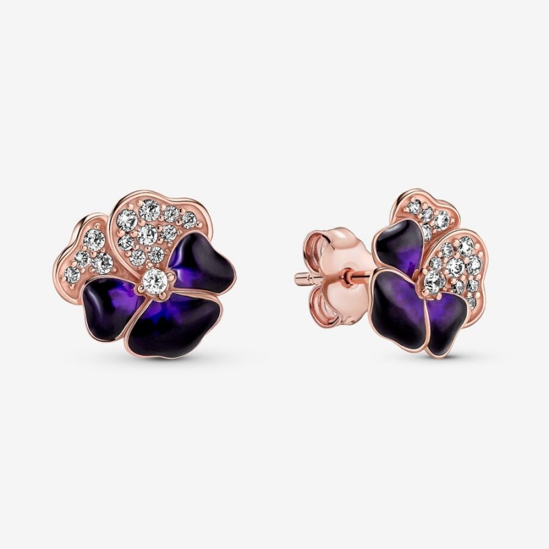 Pandora Deep Purple Pansy Flowers Ohrstecker Rosa Gold | 7203648-CF