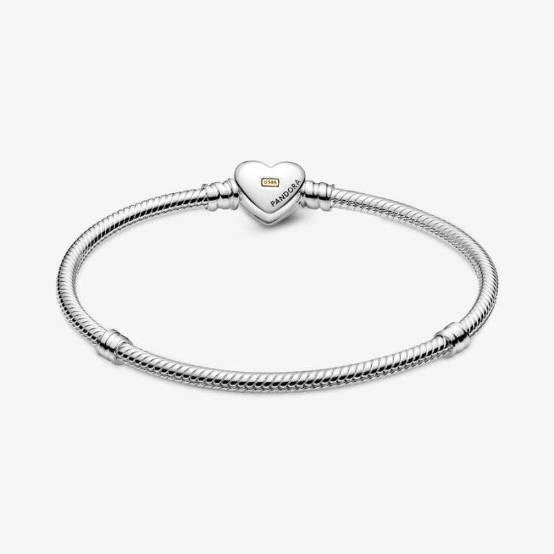 Pandora Domed Golden Heart Clasp Snake Charm Two-tone | 4203679-WS