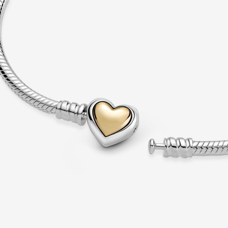 Pandora Domed Golden Heart Clasp Snake Charm Two-tone | 4203679-WS