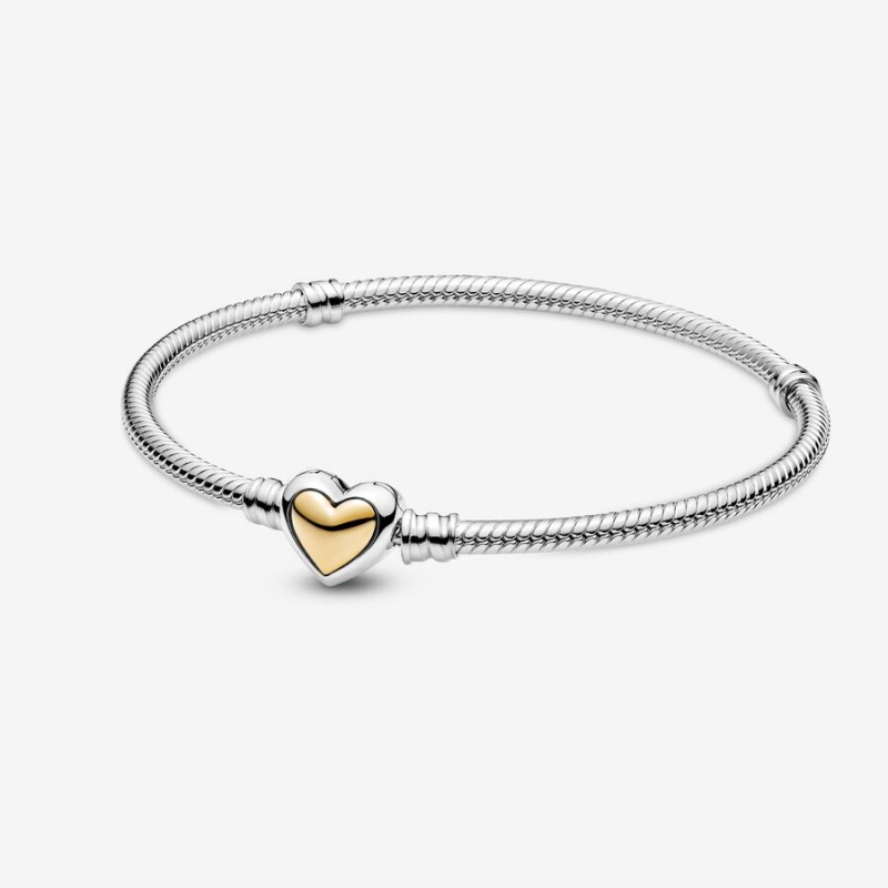 Pandora Domed Golden Heart Clasp Snake Charm Two-tone | 4203679-WS