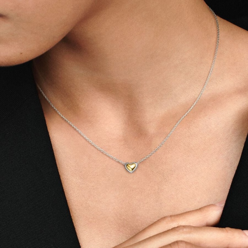 Pandora Domed Golden Heart Collier Kette mit Anhänger Two-tone | 1628573-LU