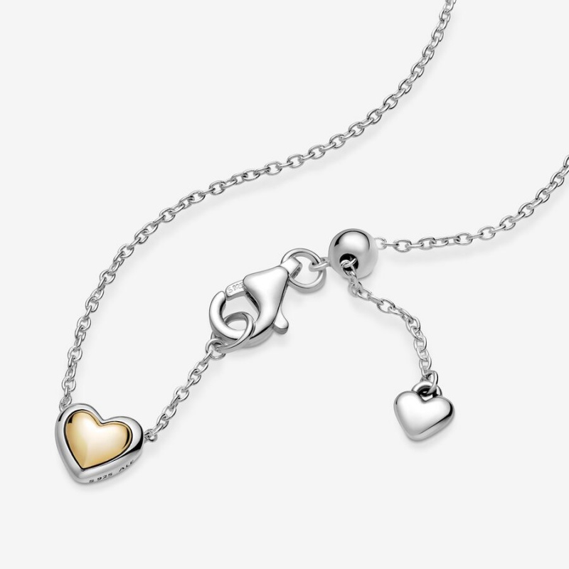 Pandora Domed Golden Heart Collier Kette mit Anhänger Two-tone | 1628573-LU