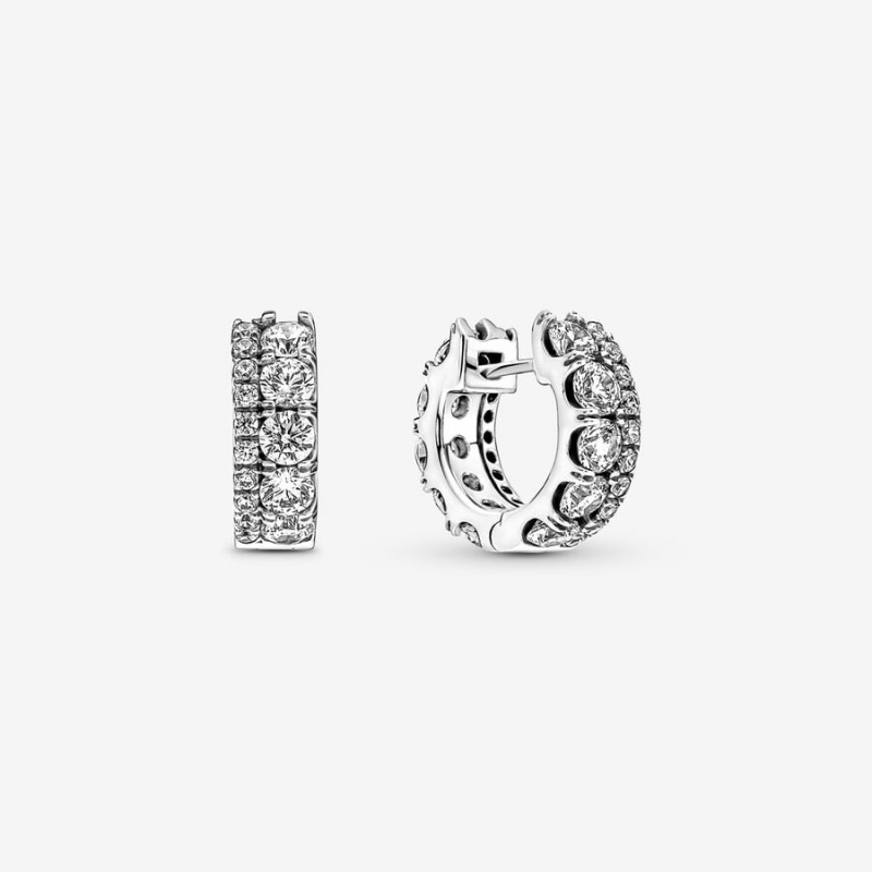 Pandora Double Band Pavé Creolen Silber | 5809463-JQ