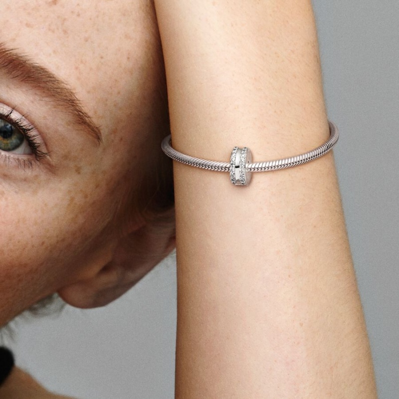 Pandora Double Gefütterte Pavé Clip Klammern Silber | 1639248-TI