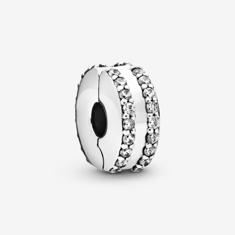 Pandora Double Gefütterte Pavé Clip Klammern Silber | 1639248-TI
