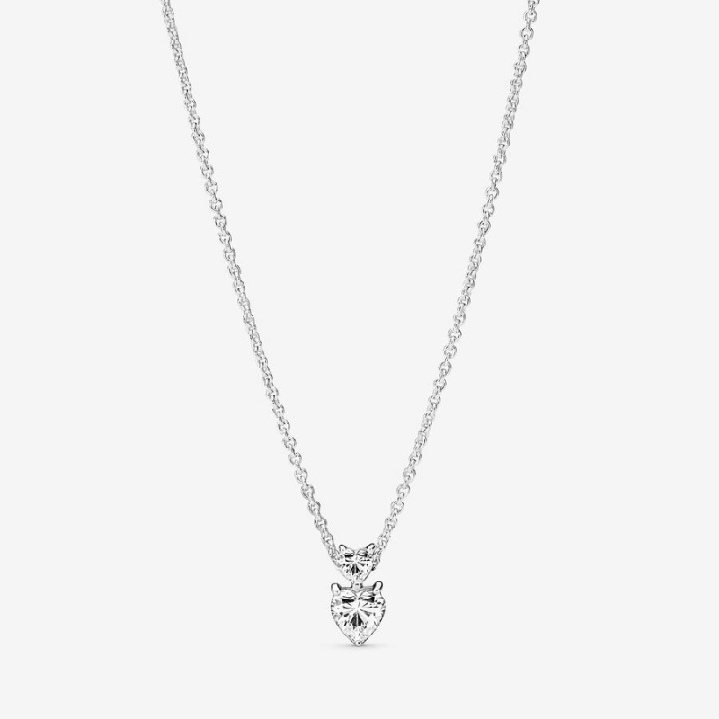 Pandora Double Heart Pendant Sparkling Collier Necklace Kette mit Anhänger Silber | 4285916-RN