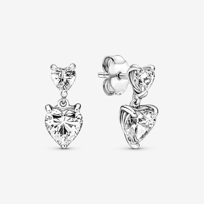 Pandora Double Heart Sparklings Ohrstecker Silber | 7390816-LM
