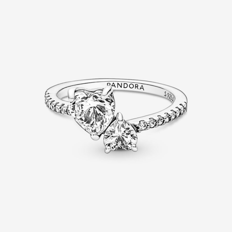 Pandora Double Sparkling Herz Silber | RQD-309867