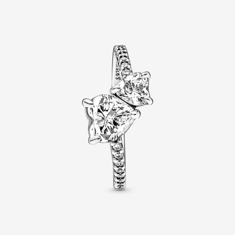 Pandora Double Sparkling Herz Silber | RQD-309867