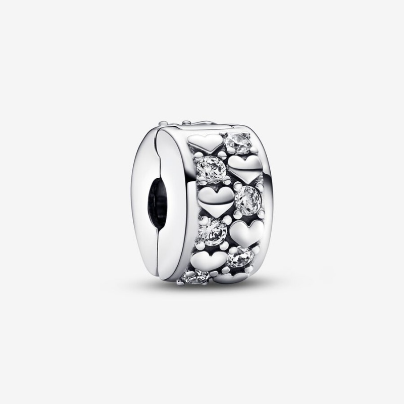 Pandora Infinite Hearts Sparkling Clip Klammern Silber | 3162458-ZL