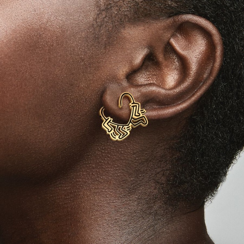 Pandora Keith Haring x Gehen Heart Ohrstecker Gold | 6920374-ED