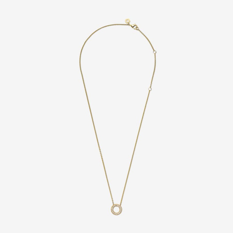 Pandora Logo Pavé Circle Collier Kette mit Anhänger Gold | ZCV-715893