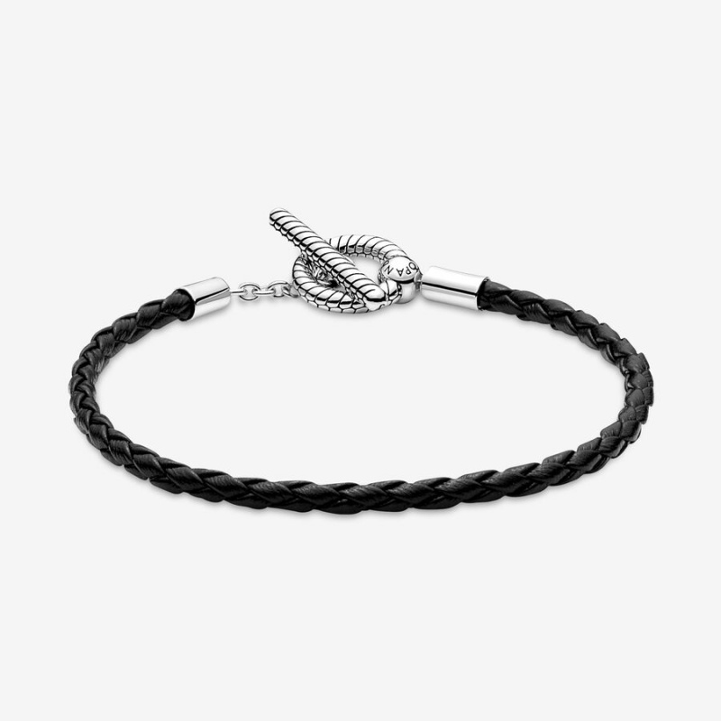 Pandora Moments Braided Leder T-bar Charm Holders Silber | 1702693-MN