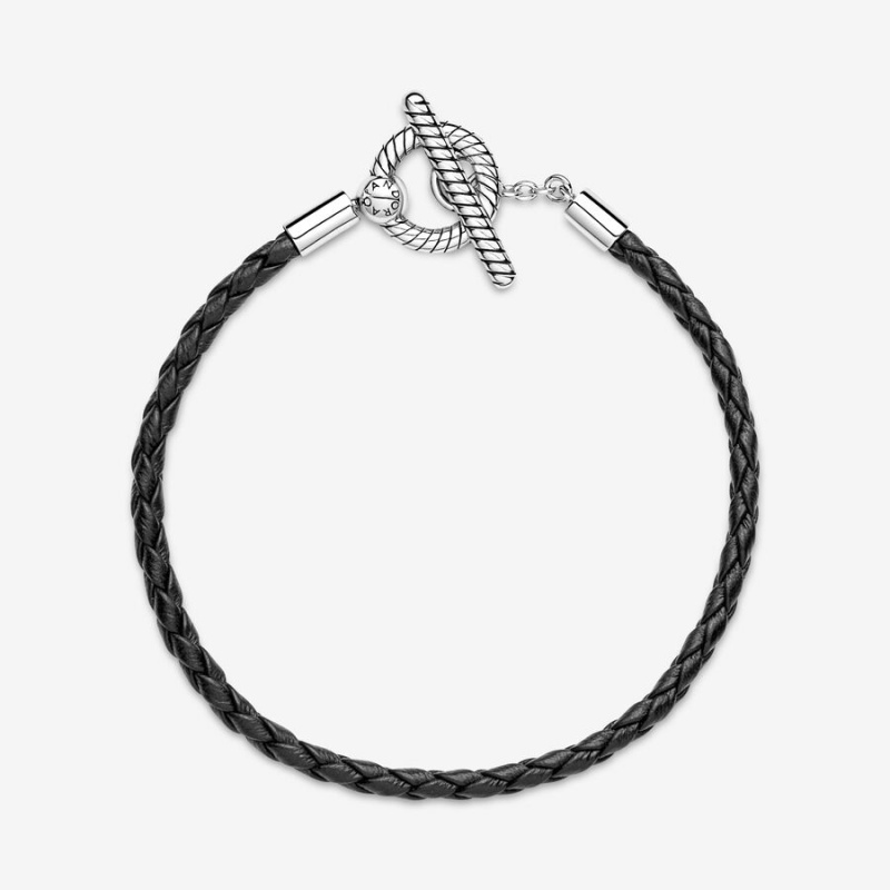 Pandora Moments Braided Leder T-bar Charm Holders Silber | 1702693-MN