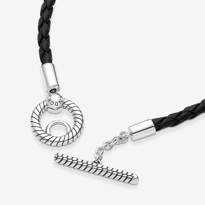 Pandora Moments Braided Leder T-bar Charm Holders Silber | 1702693-MN