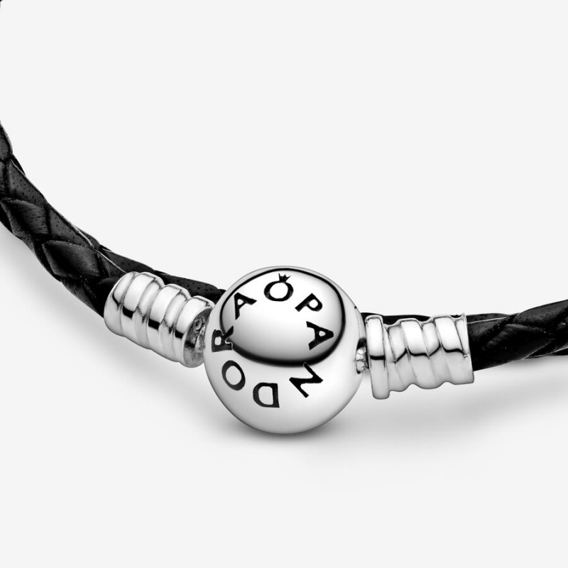 Pandora Moments Double Black Leder Charm Silber | 7894503-TI
