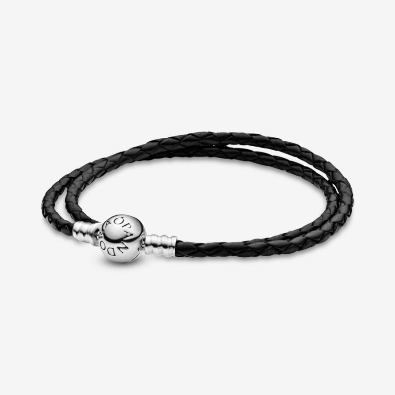 Pandora Moments Double Black Leder Charm Silber | 7894503-TI