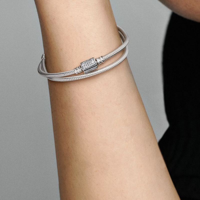Pandora Moments Double Wrap Barrel Clasp Snake/Necklace Halsketten Silber | 8573912-XT