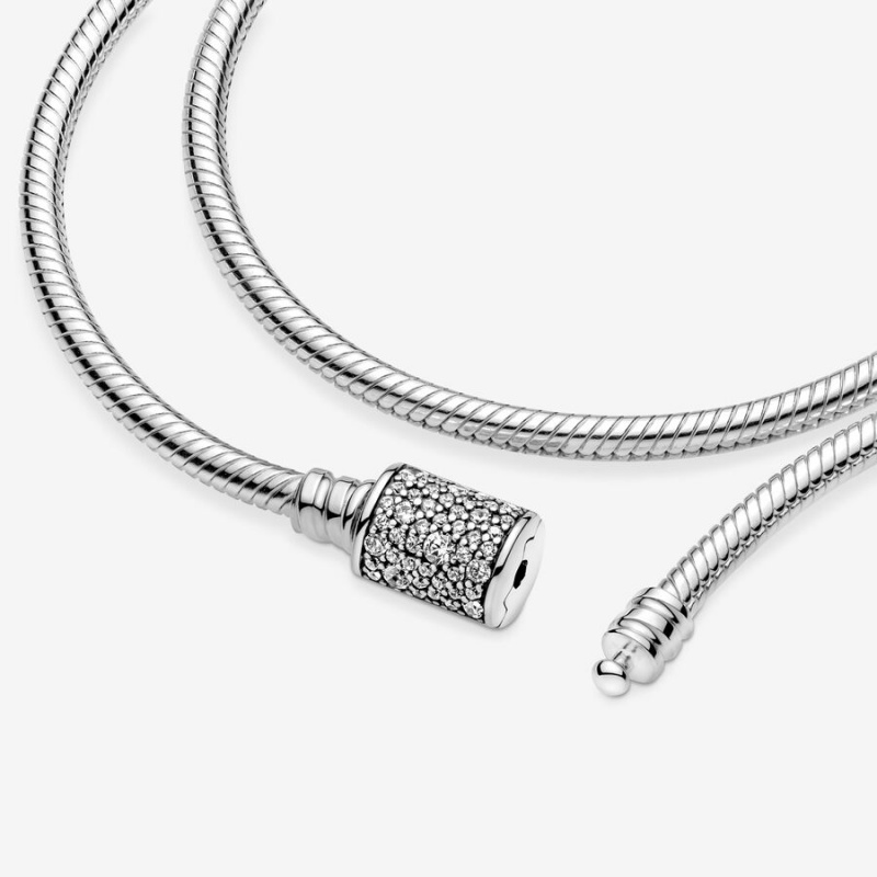 Pandora Moments Double Wrap Barrel Clasp Snake/Necklace Halsketten Silber | 8573912-XT
