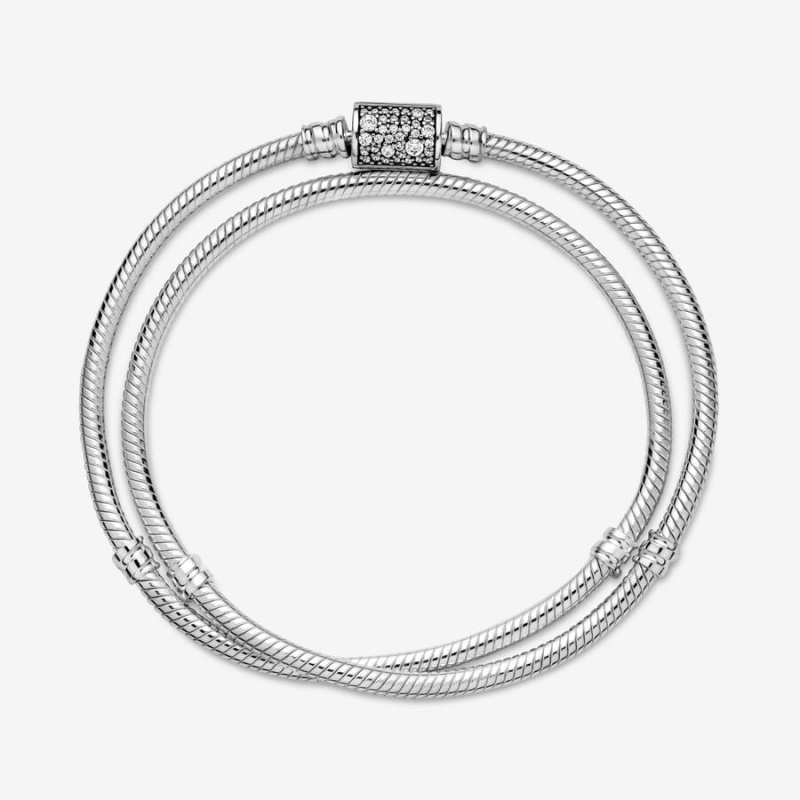 Pandora Moments Double Wrap Barrel Clasp Snake/Necklace Halsketten Silber | 8573912-XT