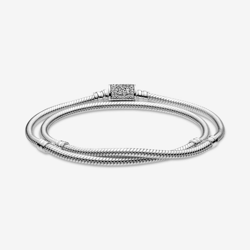 Pandora Moments Double Wrap Barrel Clasp Snake/Necklace Halsketten Silber | 8573912-XT
