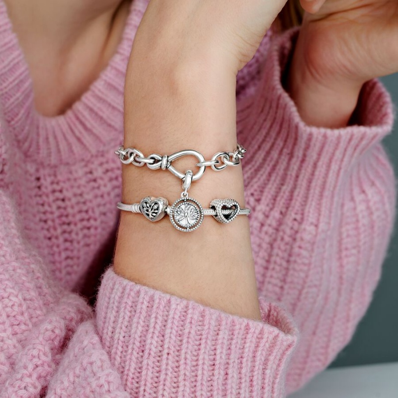Pandora Moments Family Tree Heart Clasp Snake Charm Holders Silber | 2098157-KW
