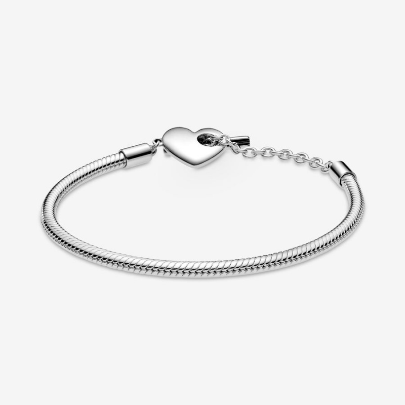 Pandora Moments Heart T-Bar Snake Charm Holders Silber | 4189637-UP