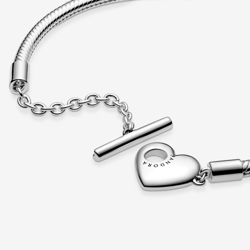 Pandora Moments Heart T-Bar Snake Charm Holders Silber | 4189637-UP