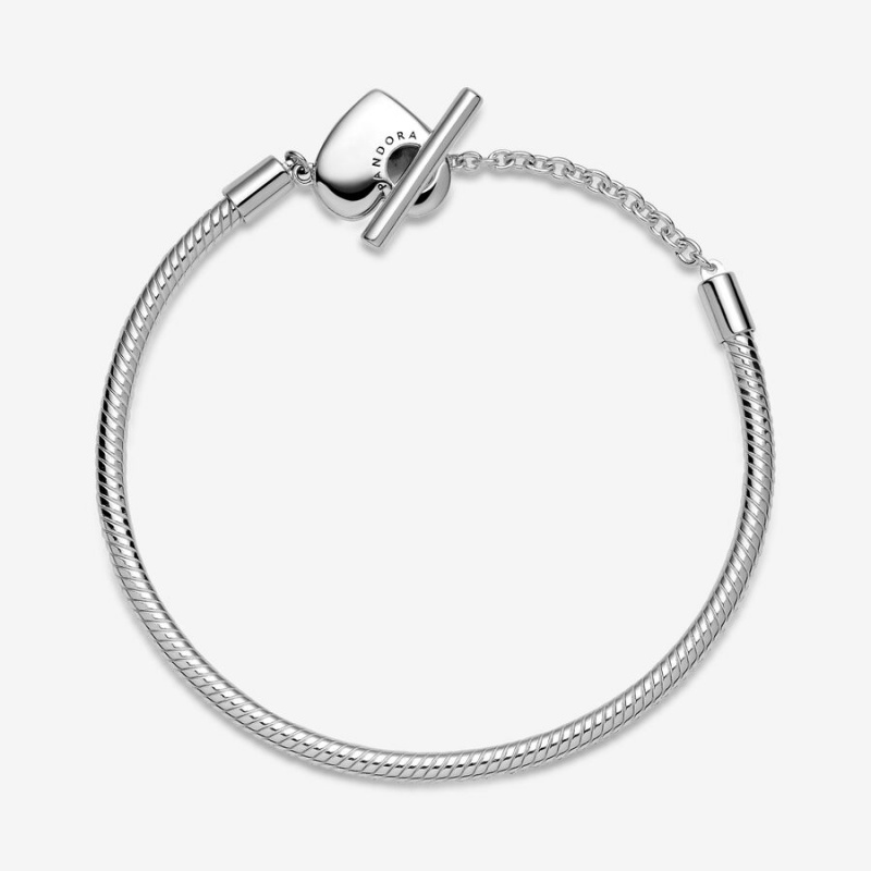 Pandora Moments Heart T-Bar Snake Charm Holders Silber | 4189637-UP