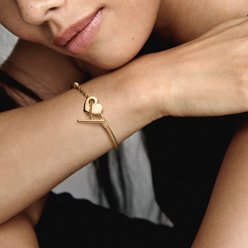 Pandora Moments Heart T-Bar Snake Charm Holders Gold | 1053467-KH