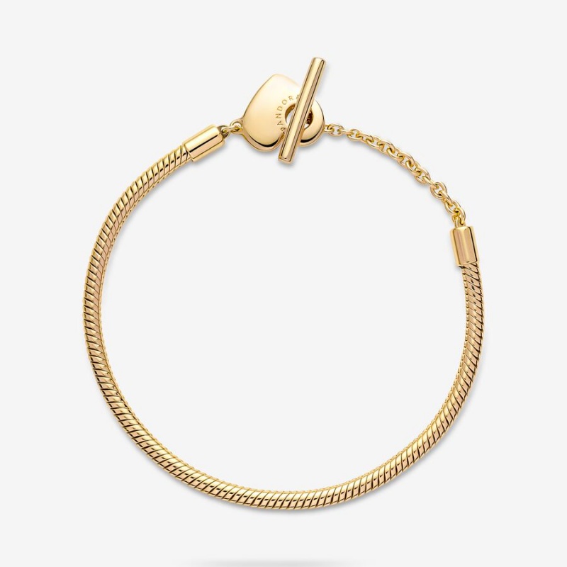 Pandora Moments Heart T-Bar Snake Charm Holders Gold | 1053467-KH