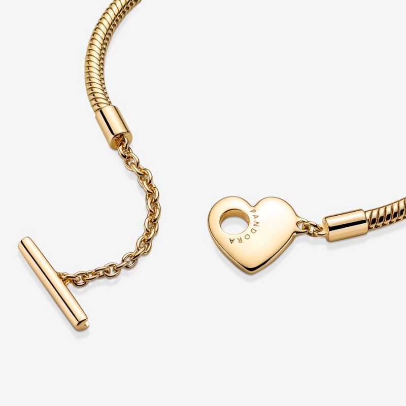 Pandora Moments Heart T-Bar Snake Charm Holders Gold | 1053467-KH