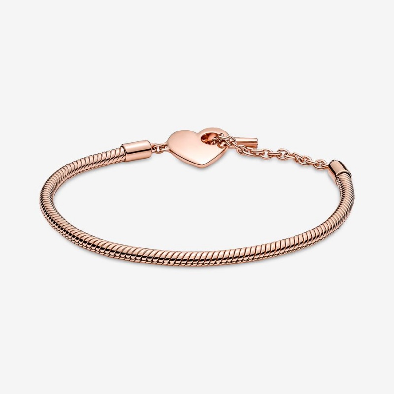 Pandora Moments Heart T-Bar Snake Charm Holders Rosa Gold | 0347529-OU