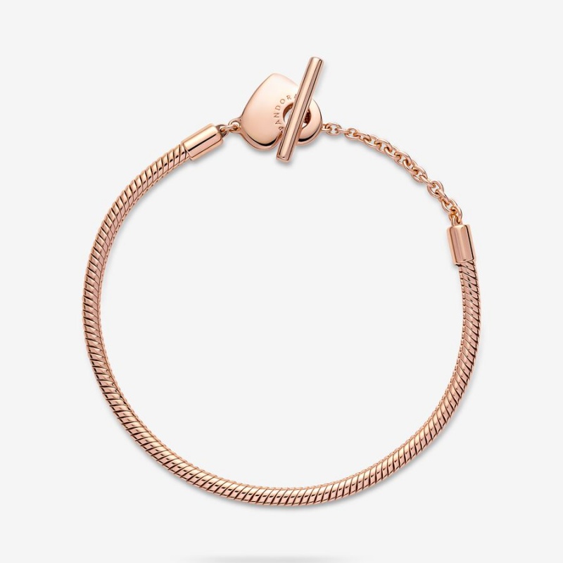 Pandora Moments Heart T-Bar Snake Charm Holders Rosa Gold | 0347529-OU