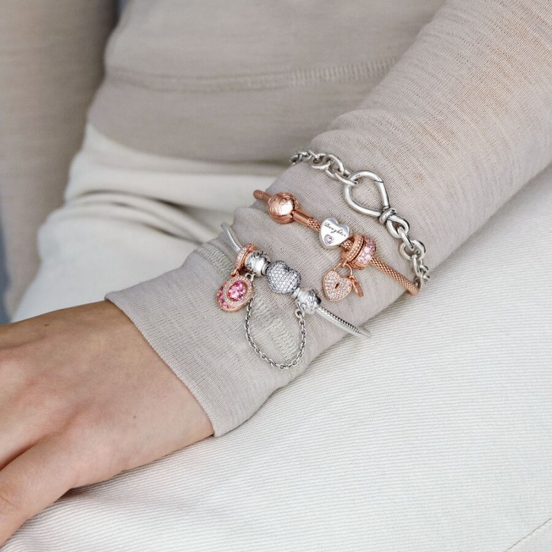 Pandora Moments Mesh Charm Holders Rosa Gold | 6805974-YW
