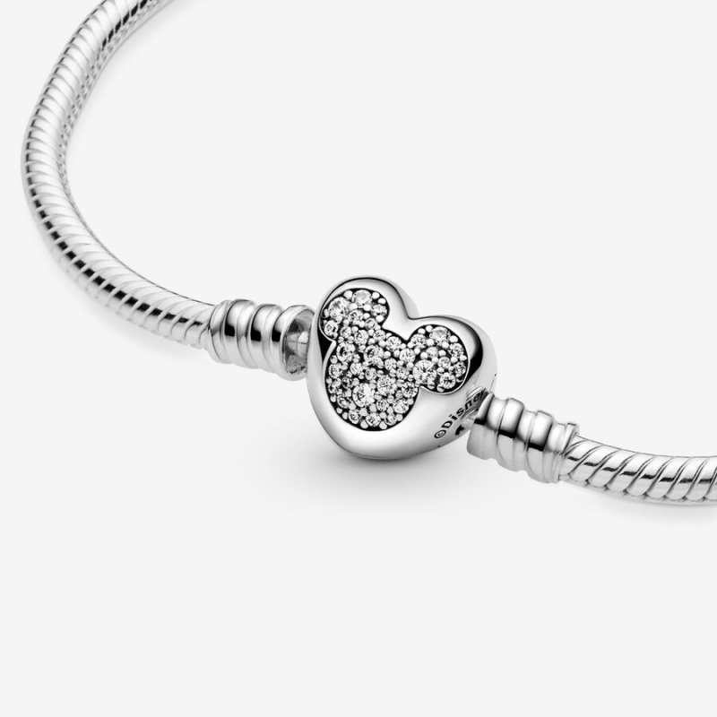 Pandora Moments Mickey Mouse Heart Clasp Snake Charm Holders Silber | 2167349-PD