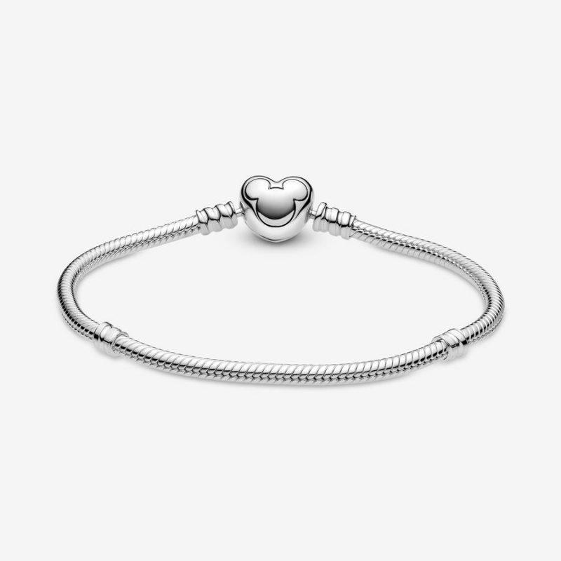 Pandora Moments Mickey Mouse Heart Clasp Snake Charm Holders Silber | 2167349-PD